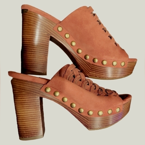 Michael Kors Women's Westley Suede Platform Stacked Heels Peep Toes Mules 7 - Picture 9 of 11